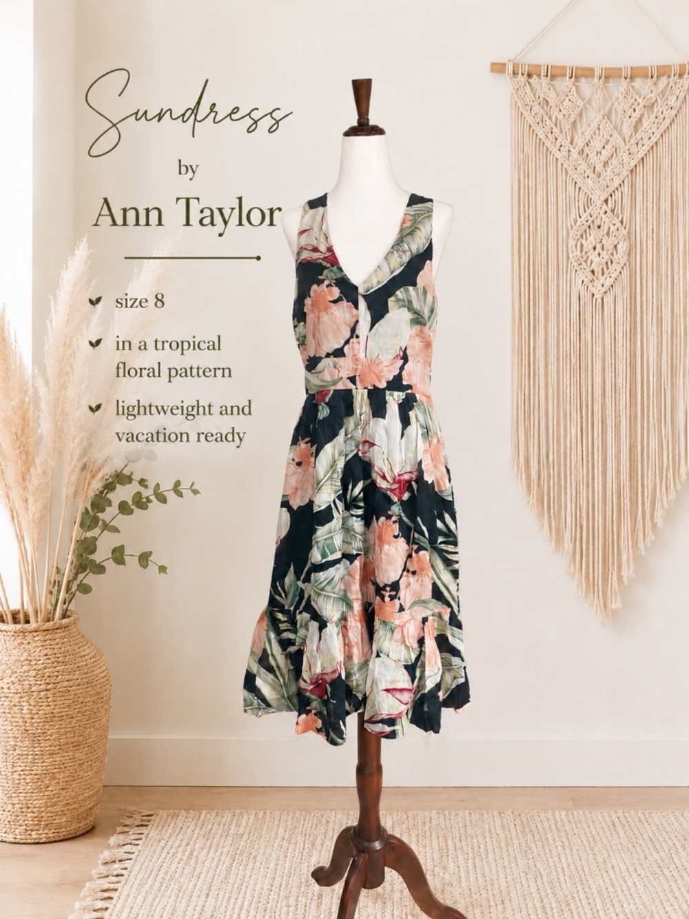 Sundress by Ann Taylor in tropical floral print size 8